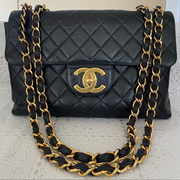 RARE Caviar Chanel Jumbo XL CC Single Flap Vintage Caviar - Picture 5 of 17